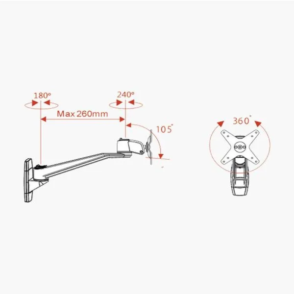 Monitor Mounts MR110  VESA Wall Mount Single 24”~27” Silver - Image 5